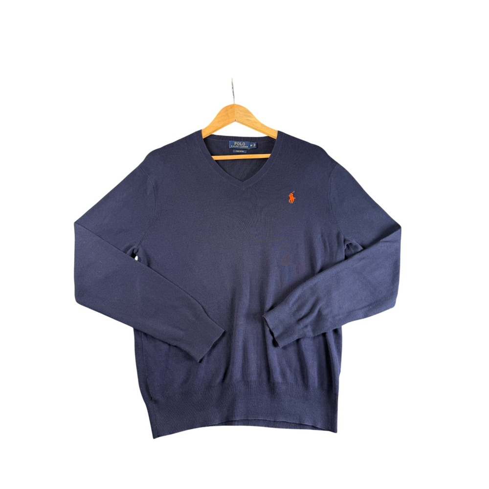 Polo Ralph Lauren Sweater Navy Blue V Neck Pima Cotton Men's Size M